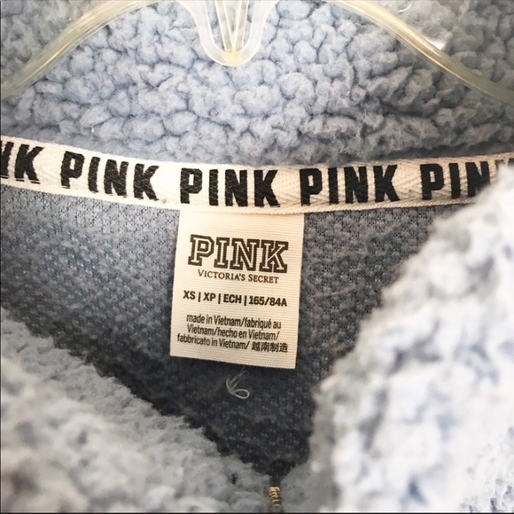 VS PINK Teddy Boyfriend 1/4 Zip Blue Pullover XS - Picture 5 of 6